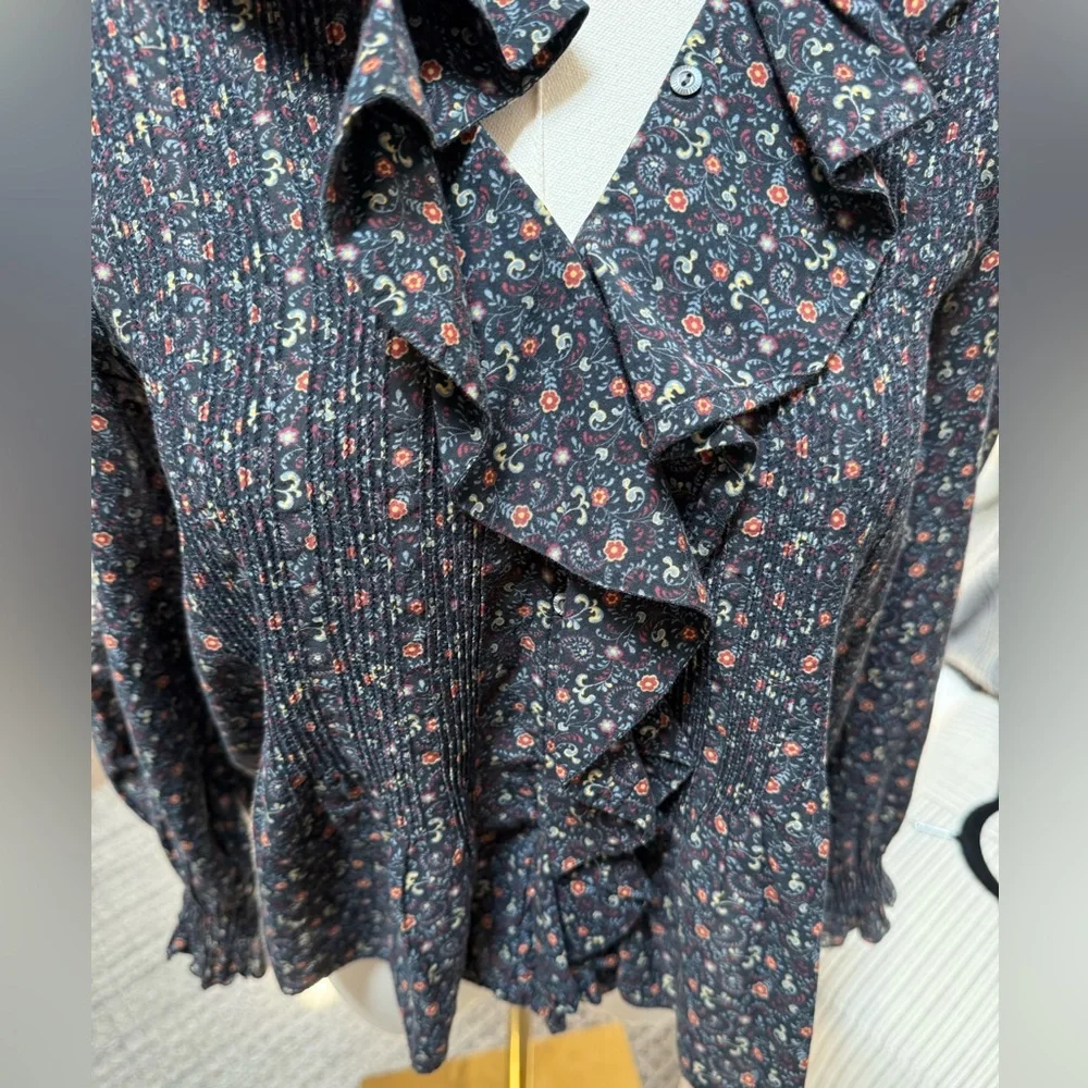 DÔEN Hardy Floral Paisley Button Front Cropped Blouse - Sz XS
